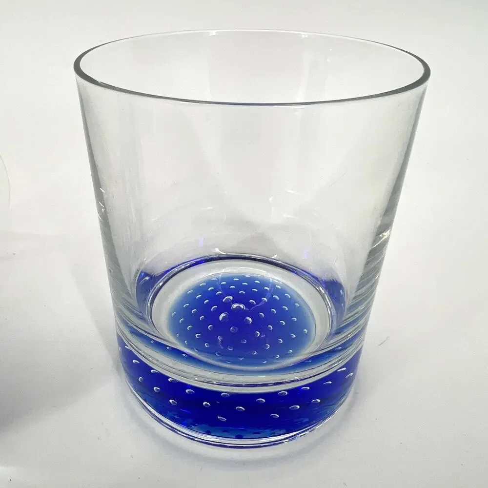 2 American Atelier Old Fashioned Rocks Cobalt Blue Controlled Bubble Glasses